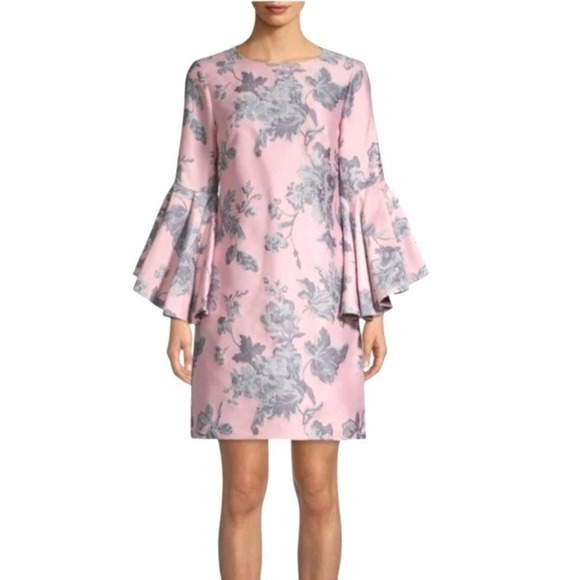 Badgley Mischka Dresses & Skirts - Belle Badgley Mischka Pink Gray Floral Romantic Mini Dress Sz 10